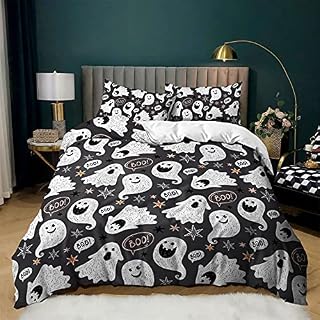 Meiju-shop 3D Bedding Set Duvet Cover Set 3 Piece, Halloween Printed Microfibre Bed Set with Quilt Cover with Zipper & Pillowcases 50x75cm for Single Double Super King Bed (Evil pumpkin,135x200cm)
