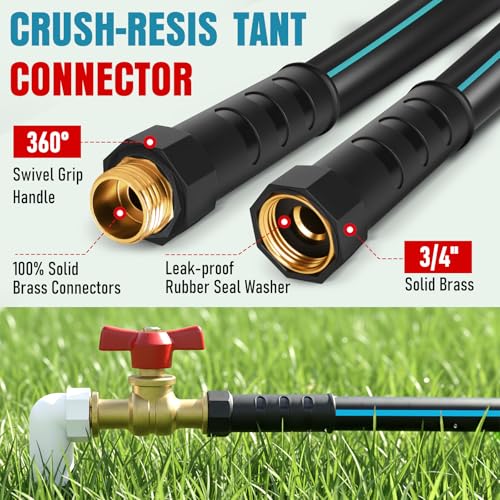 Image of Garden Hose 25 ft x 5 /8 inch with Nozzle, Water Hose Heavy Duty Flexible, Lightweight Kink-less Hybrid Hose with Swivel Handle, Male to Female Fittings (Blue, 25FT)