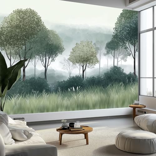 Papel pintado fotográfico de estilo dibujado a mano para habitación infantil, diseño de bosque, árboles, hierba, papel pintado no tejido para salón, dormitorio, niños, papel pintado fotográfico