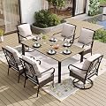 SUNSHINE VALLEY 7 Piece Patio Dining Sets for 6, Outdoor Table and Chairs with Cushioned Wicker Swivel & Leg Patio Dining Chairs & Wood-Like Dining Table, Outdoor Dining Sets for Lawn Garden Backyard