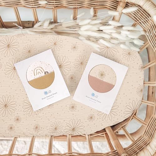 Image of lulumoon Muslin Bassinet Sheets Baby: Cotton Bassinet Sheets Fitted for Boys and Girls - Bassinet Mattress Sheets for Oval Rectangle or Hourglass