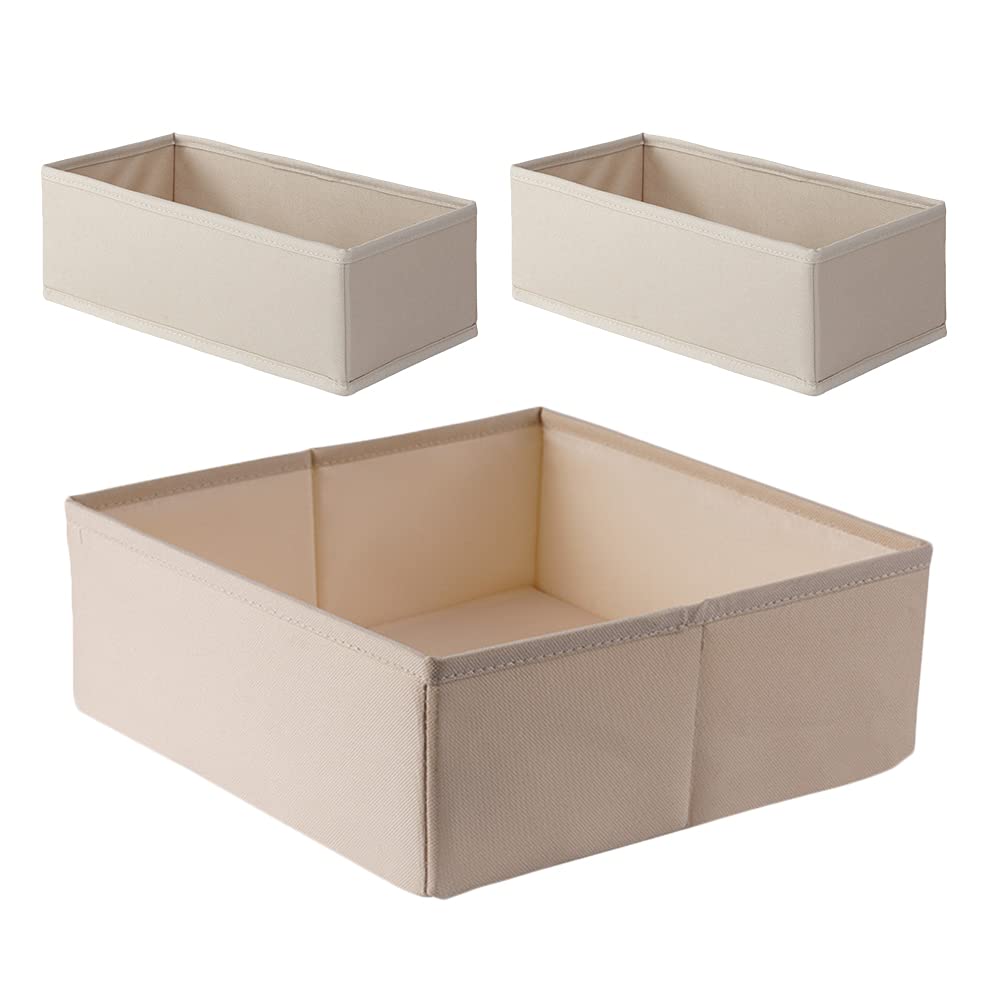 Set 3 Organizer per Cassetti Beige, Scatole Portaoggetti Divisorie per Reggiseni e Calzini, Contenitori per Armadio Casa, Organizzatore Biancheria Intima Pieghevole per Camera