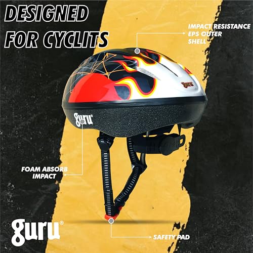 Image of GURU Cycling Helmet, Light Weight with Superior Ventilation, Helmet for Mountain, Road Bike & Skating Helmet with Premium Black EPS Foam Lining, Ideal for Adults and Kids