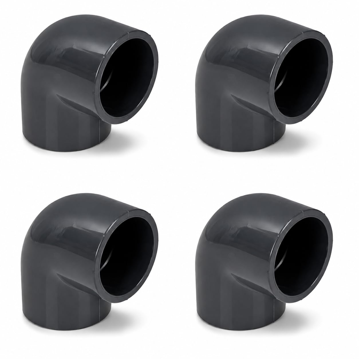 Poolmart 4 Stück 90° PVC-U Winkel 50 mm | Klebemuffe für Rohrleitungen |16 bar Druckfest | Korrosionsbeständig & Langlebig (4er Set)
