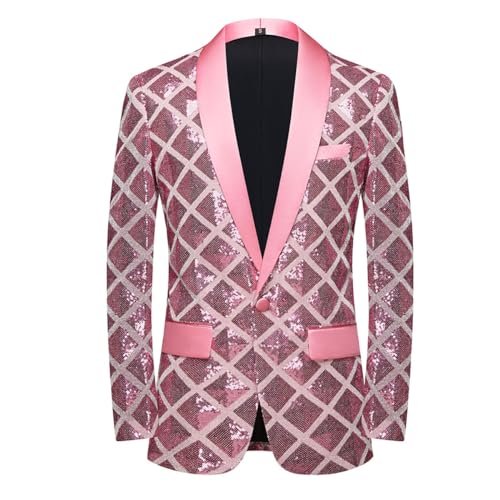 Men's Shiny Sequins Blazer Jacket Shawl Lapels One Button Slim Fit Tuxedos for Dinner,Prom,Disco,Wedding