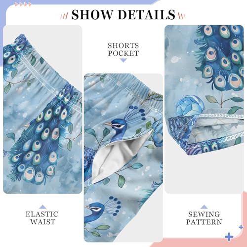 ALAZA Peacock Seamless Watercolor Pattern Pajamas Bottoms with Pockets Comfy Pjs Sleepwear Elastic Waistband Pajamas Pants Lounge Pants for 6-14 Years4