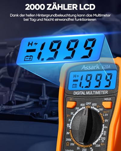 Assark Digital Multimeter, Voltmeter Batterietester Spannungsprüfer für AC/DC Spannung DC Strom...