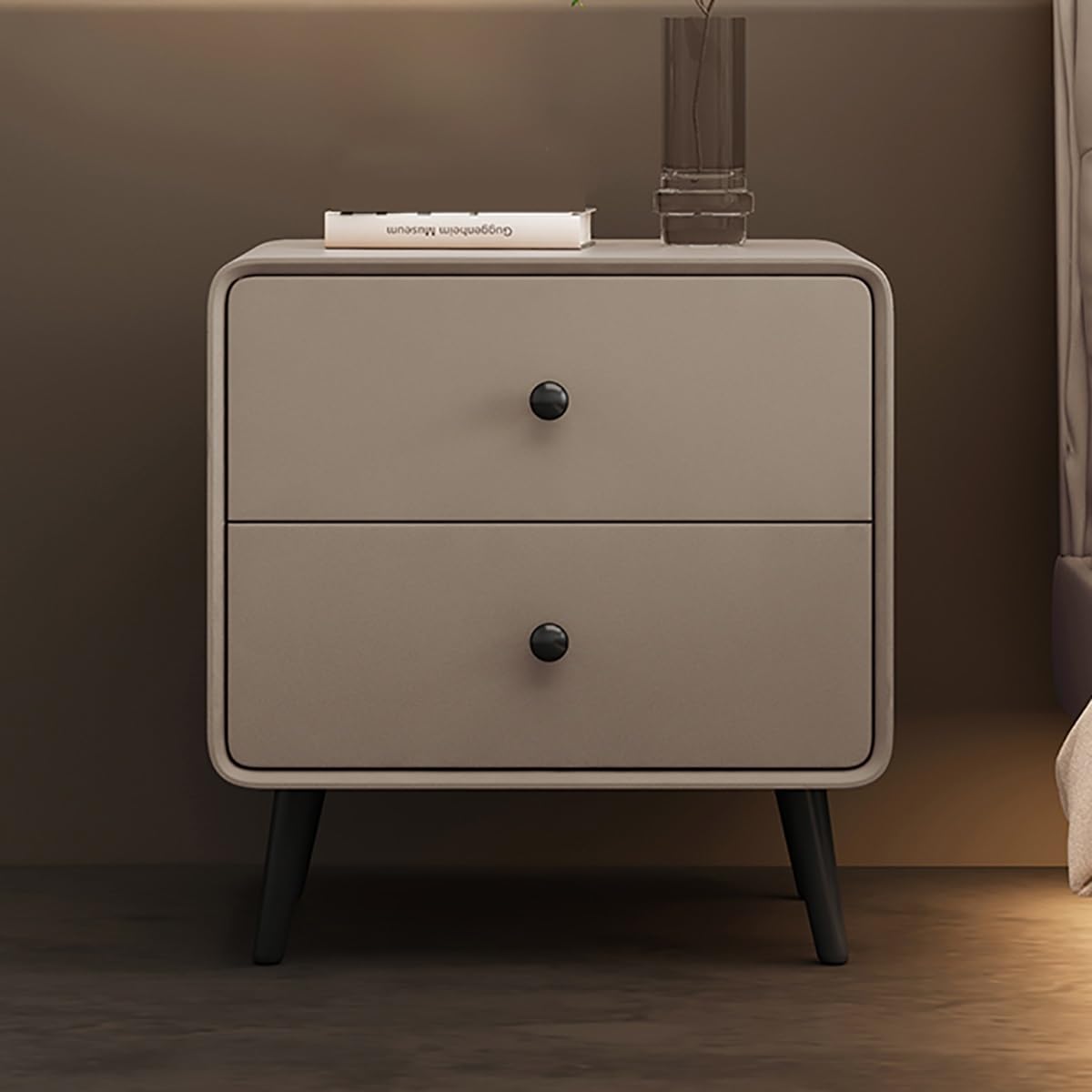 SXZenSpace Modern Nightstand with 2 Drawers, Space-Saving Bedside Table for Bedroom & Living Room, Simple Design Solid Wood Legs, Color C, 40cm