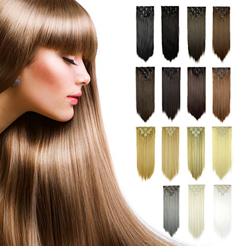 FESHFEN 7 PCS Full Head Clip in Hair Extensions 20 inch Curly Wave Synthetic Hair Extension Wavy Hairpiece for Women