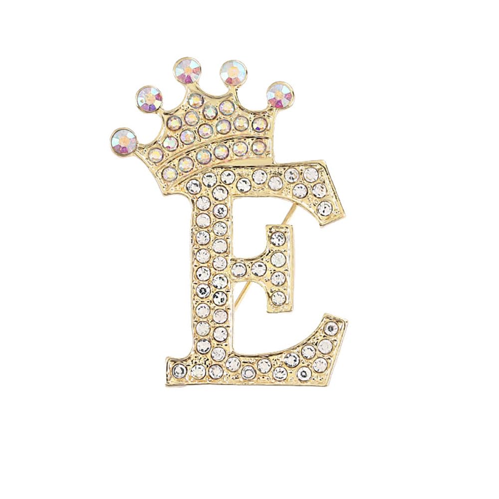 Crystal Crown Initial Letter Brooch Pin Queen Crown Alphabet Letter Lapel Pin Badges for Dress Coat Suit Shoolbags A-Z Letter Breastpin for Clothing