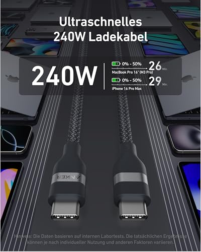 Anker Nano 240W USB C Kabel flexibel farbig geflochten [3m] – Ansicht 2