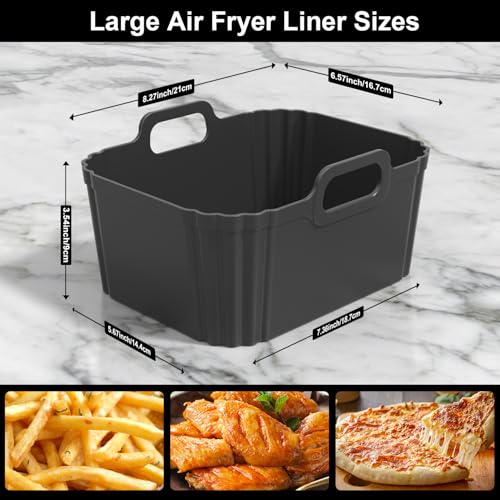 Image of 10QT Large Thickened Silicone Air Fryer Liners 2 Pack for Ninja Foodi Dual Zone DZ550 DZ401 DZ550GY DZ302, Reusable 2-Basket Trays, 6-in-1 DualZone Airfyer Accessories