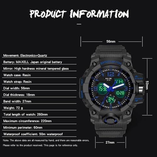 findtime Reloj de pulsera militar para hombre, analógico, digital, deportivo, con alarma, cronómetro, dos zonas horarias, correa de resina LED - Imagen 8