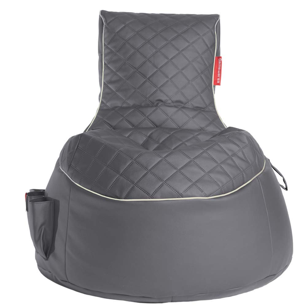 Gamewarez Granite Hurricane Sitzsack – Gaming-Sitzsack Indoor und Outdoor geeignet mit Rückenlehne, ideal für PS5, Nintendo & Xbox Spieler, mit Seitentasche, Kunstleder, Made in Germany, grau-weiß