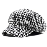 KEKY Women's Tweed Paperboy Hat Fall Houndstooth Printed Newsboy Hats 8 Panel Girls Cabbie Visor Ber