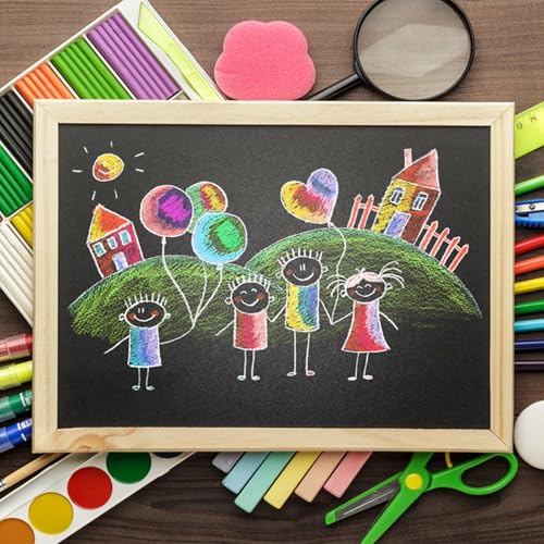 2 Stück Kreidetafel zum Aufhängen, 20 x 30cm Kreidetafel mit Holzrahmen mit 2 Tafelwischer, 2 Umhängeband, 4 Schrauben, KreidetafelKinder für Zuhause Schule Küche Büro