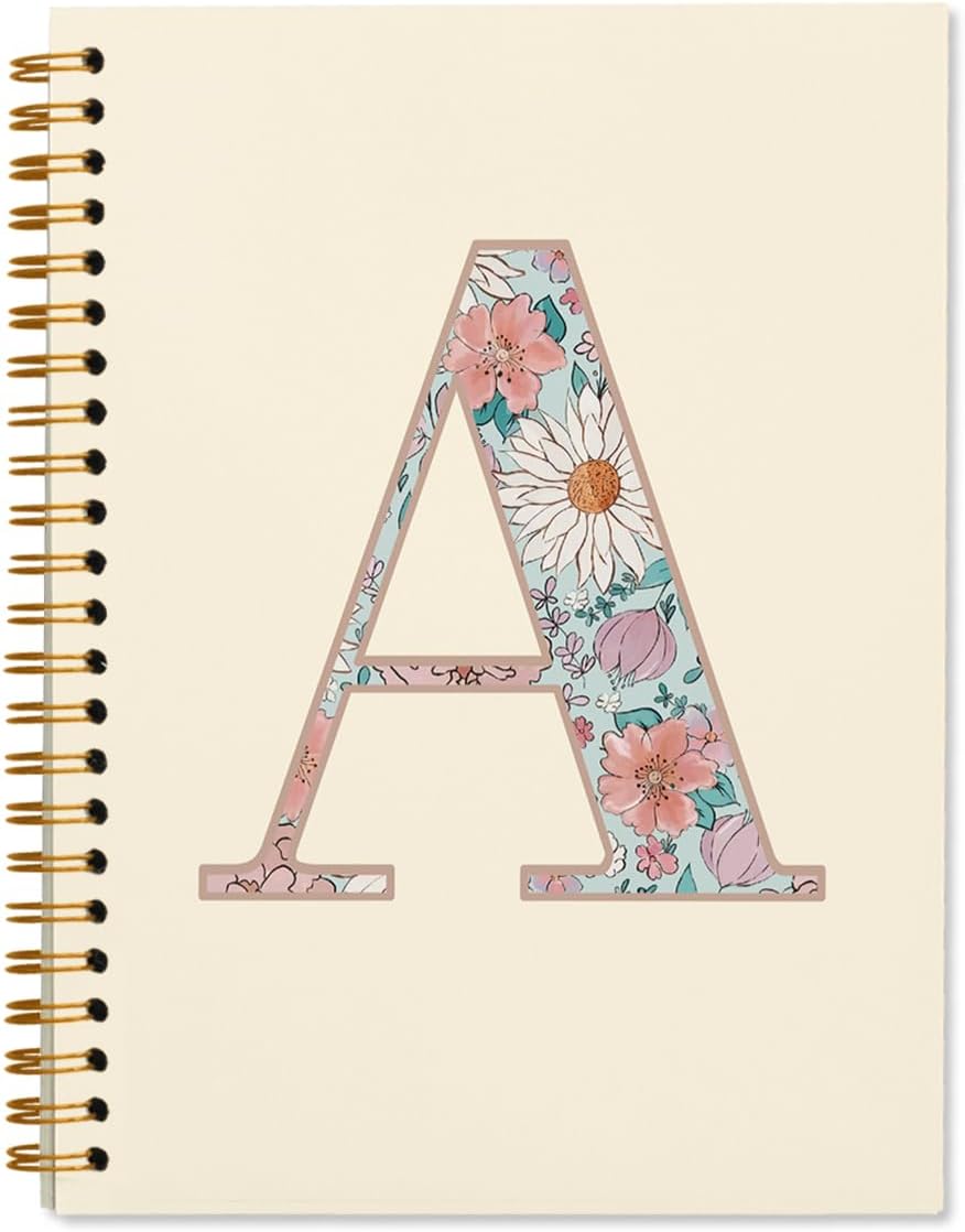 Initial Letter A Notebook, Personalized Gifts, Custom Notebook Journals for Writing, Monogrammed Gifts for Women, Personalized Notepads, Hardcover Spiral Notebook 5.5 x 8.3