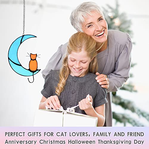 image for Zedesey Cat Decor Stained Glass Moon Decor Window Hanging Ornament Gar