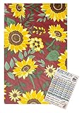 Autumn Vinyl Tablecloth Flannel Backed Fall Harvest Floral Sunflowers on Maroon Background Indoor Ou