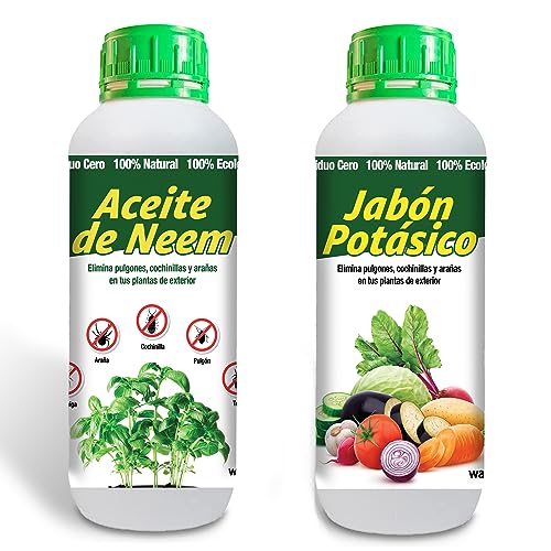 WABISABI DREAMS Aceite de Neem 1 litro, Jabón Potásico 1 Litro, Protección Natural contra Plagas, Residuo Cero, 100% Natural