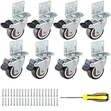 1.5 Inches Side Mount Caster Wheels Set of 8 L-Shaped Rubber Small Locking Swivel Caster Heavy-Duty Double Plate Castor with Brake Industrial Metal Wheel for Workbench, Furniture, Cabinet, Woodbox