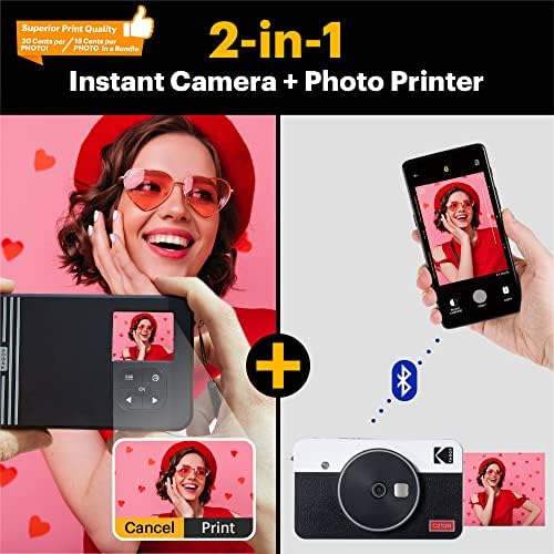 KODAK Mini Shot 2 Retro 4PASS 2-in-1 Instant Camera and Photo Printer (2.1x3.4") + 68 Sheets Gift Bundle, White