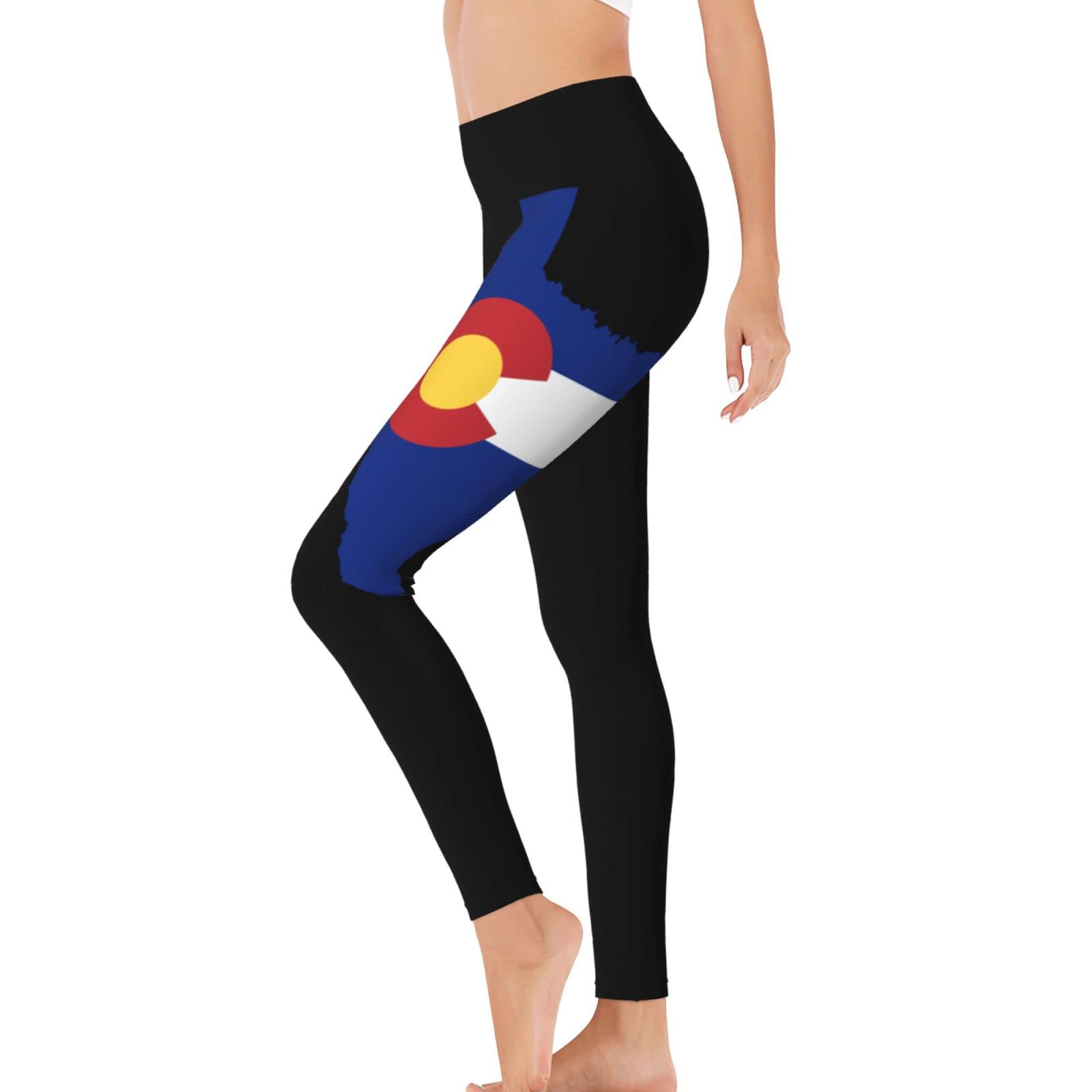 Colorado Flag Texas Outline Women's Yoga Pants Capri Leggings High Waist Tights Skinny Pants Black