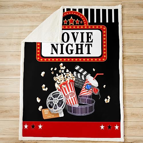 Homemissing Movie Night Sherpa Blanket Movie Theater Decor Fleece Throw Blanket for Kids Boys Girls Decor Cinema Plush Blanket Microfiber Popcorn Movie Ticket Fuzzy Blanket Bedroom Double 60x79 Inch - Image 2