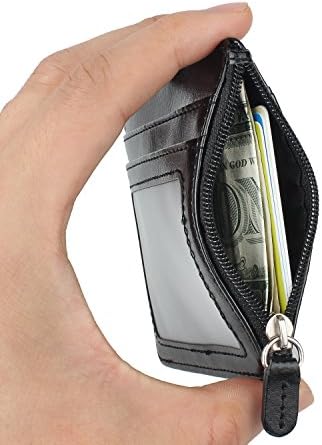 Badge Holder with Zip, Wisdompro 2-Sided PU Leather ID Badge Holder with 1 ID Window, 4 Card Slots, 1 Side Zipper Pocket and 1 Piece 20 Inch PU Neck Lanyard / Strap - Black (Horizontal)