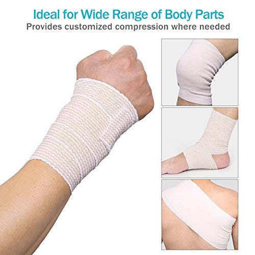 Cotton Elastic Bandage Wrap, (6 Inches Wide X 15 Feet), 2 Rolls Compression Bandage With Hook-And-Loop Closure On Both Ends, Support & First Aid For Wound Care, Swelling, Sprained Ankle #TOP5