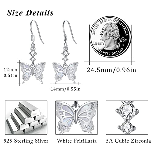 Butterfly Earrings,Sterling Silver Tiny Butterfly Dangle Earrings For Women Shell Butterfly Drop Earrings Dainty Hypoallergenic Butterfly Wings Drop Earrings For Sensitive Ears #TOP5