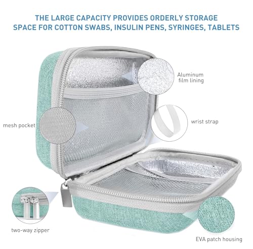 Image of Insulin Cooler Travel Case, 2x150g Ice Pack TSA Approved, Green | EVA Insulation Travel Medicine Kit for 1-5 Pens & Diabetic Supplies, Diabetes Care, Portable Handle for Daily Use & Trip