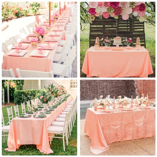 Image of 4 Pack Rectangle Tablecloth for 6 Foot Tables Washable Polyester Table Cover for Wedding Dining Table Parties Banquet(60x102 Peach Coral)