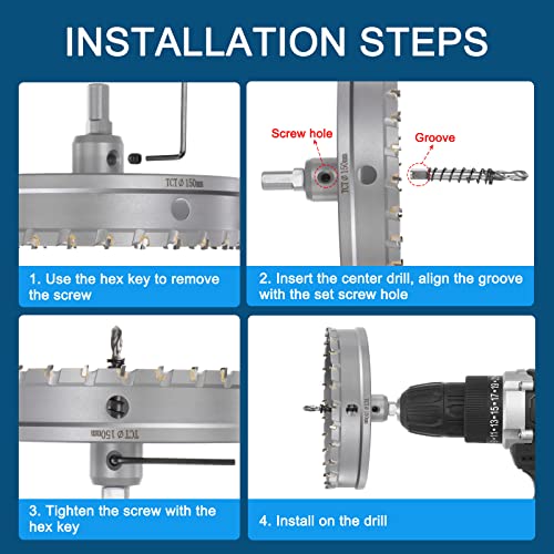 Harfington Metal Hole Saw Tct Carbide Cutter 100Mm / 4" Dia For Stainless Steel, Metal #TOP3
