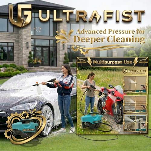 Image of Ultra Fist Silver 2000W High Pressure Washer, 130 Bar for Car, Bike, Home | 10l /min Flow