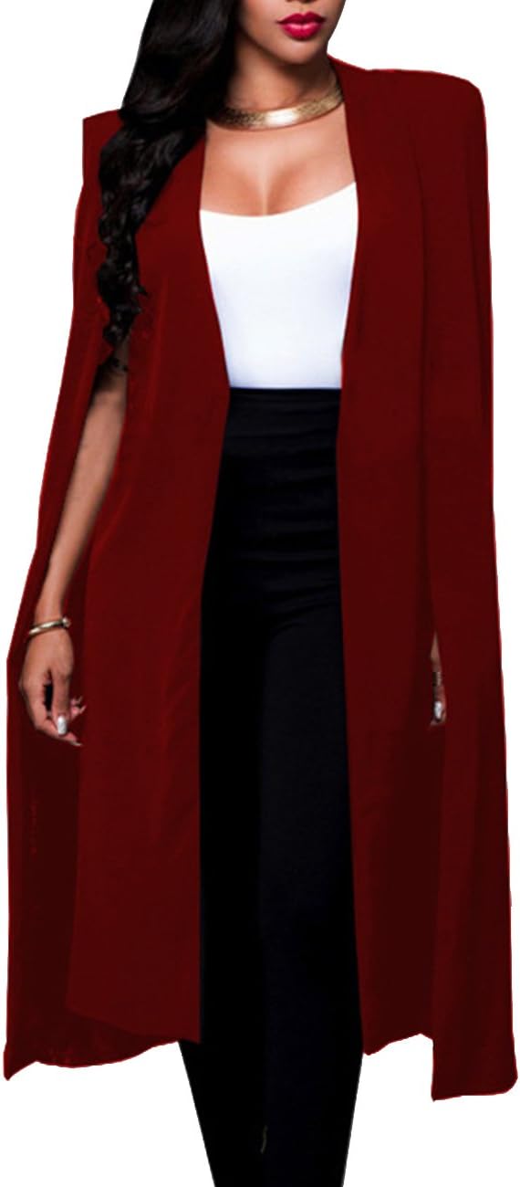 Women's Long Open Slit Sleeve Cloak Capes Jacket 4XXL Open Front Long Slit Blazer Cape Coat Plus Size