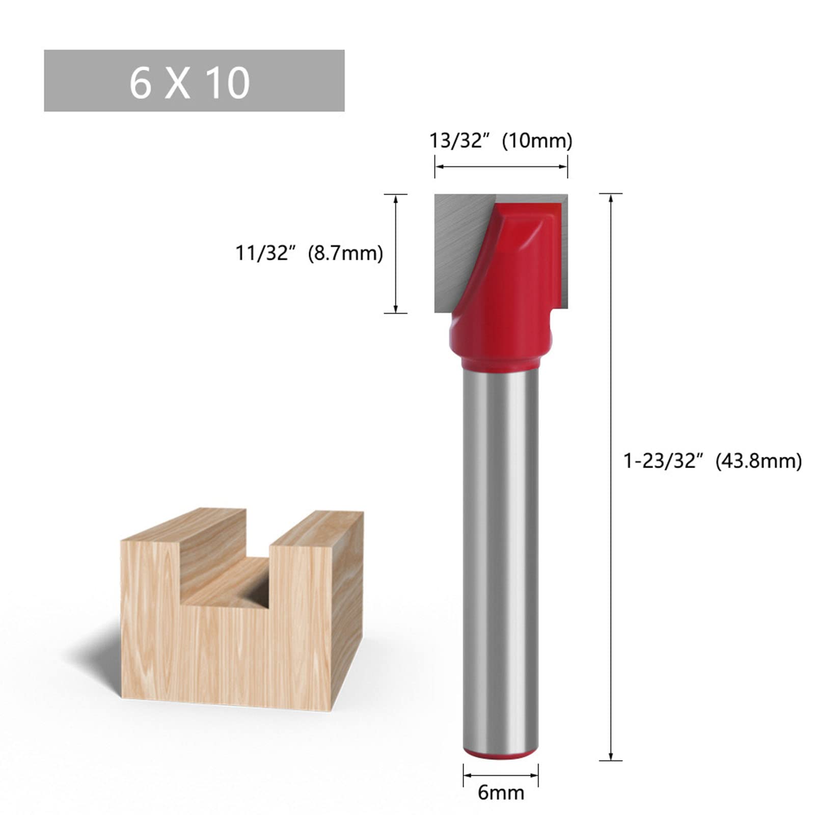 BIGP Juego de 6 Fresas para Limpieza de Suelos, 6 mm Fresa de vástago, 10/16/20/22/30/32 mm Punta De Carburo De Limpieza Inferior Bit Router