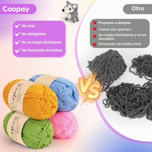 Miniatura 4 de Coopay Lana Para Ganchillo, 225 G 5 X 45 G , 5 Ovillos De Lana Para Tejer, Lana De Bebé Para Principiantes, Hilo De Ganchillo Muy Suave Para Proyectos De Ganchillo Y Punto, Rosa Claro