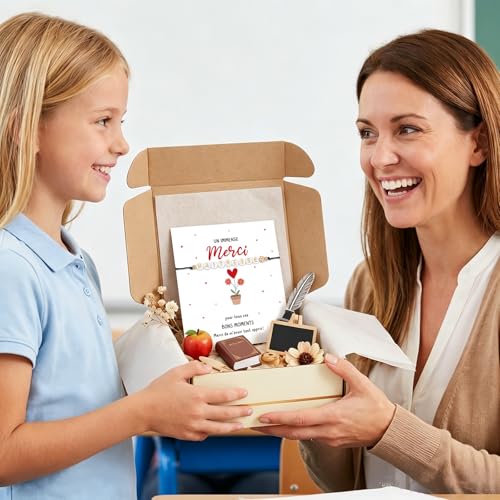 DOORIO Cadeau Maîtresse Bracelet Maîtresse Doré Perles et Carte de Vœux avec Enveloppe Kraft Cadeau Fête des Enseignants Anniversaire Fête Noël pour Maitresse – vue 3
