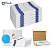 SMARTZ Dish Towel Set, White Tea Towels with Blue Stripes and Hanging Loop, 20 x 28 inches, Cotton, 12 Pieces