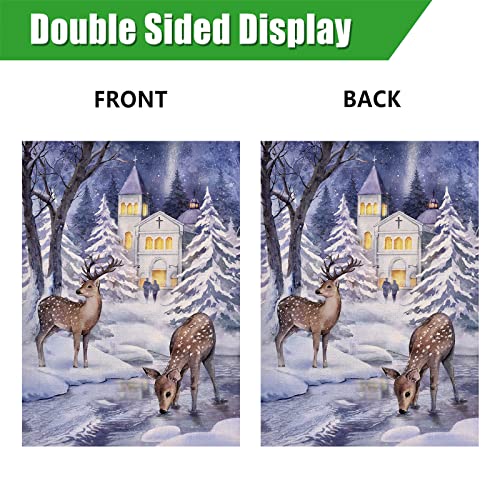 Furiaz Winter Pond Snow Deer Woodland Small Decorative Garden Flag, Church Frozen Fawns Wonderland Yard Outside Decorations, Burlap Outdoor Decor Double Sided 12 X 18 #TOP6