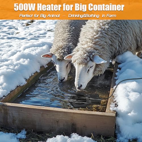 Engtesy 500W Pond Heater, Stock Tank Heater & Submersible Water Heater for Livestock Automatic Thermostat Controller, Non-Conductive Premium Deicer Outdoor Water Heater for Winter