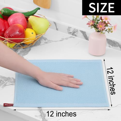 Image of Homaxy 100% Cotton Waffle Weave Kitchen Dish Cloths, Ultra Soft Absorbent Quick Drying Dish Towels, 12 x 12 Inches, 12-Pack, Sky Blue