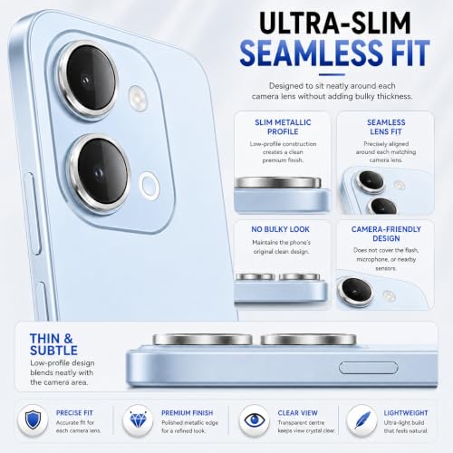 Image of ArmourPro Camera Lens Protector for Vivo T5 Lite (6.74 Inches) Tough HD Individual Aluminum Alloy Rings 9H Camera Cover, Scratch-Resistant,Camera Lens Protection| Silver, 1 Pack