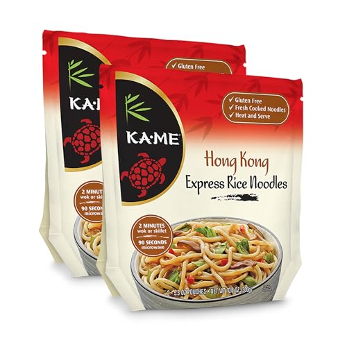 KA-ME Hong Kong Rice Noodles - Cantonese Style Rice Noodles - Stir-Fry & Soup Noodles for Chinese Dishes - Asian Pantry Staple - Gluten-Free - 10.6 Oz - 2 Pack