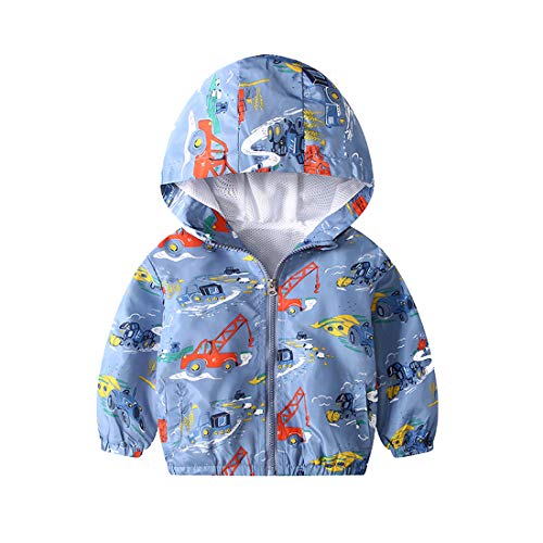 Kids Boys Windproof Coat Cartoon Dinosaur Zip Up Hooded Mesh Lined Jackets Toddler Baby Girl Hoody Outwear (Light Blue,7-8 Years)