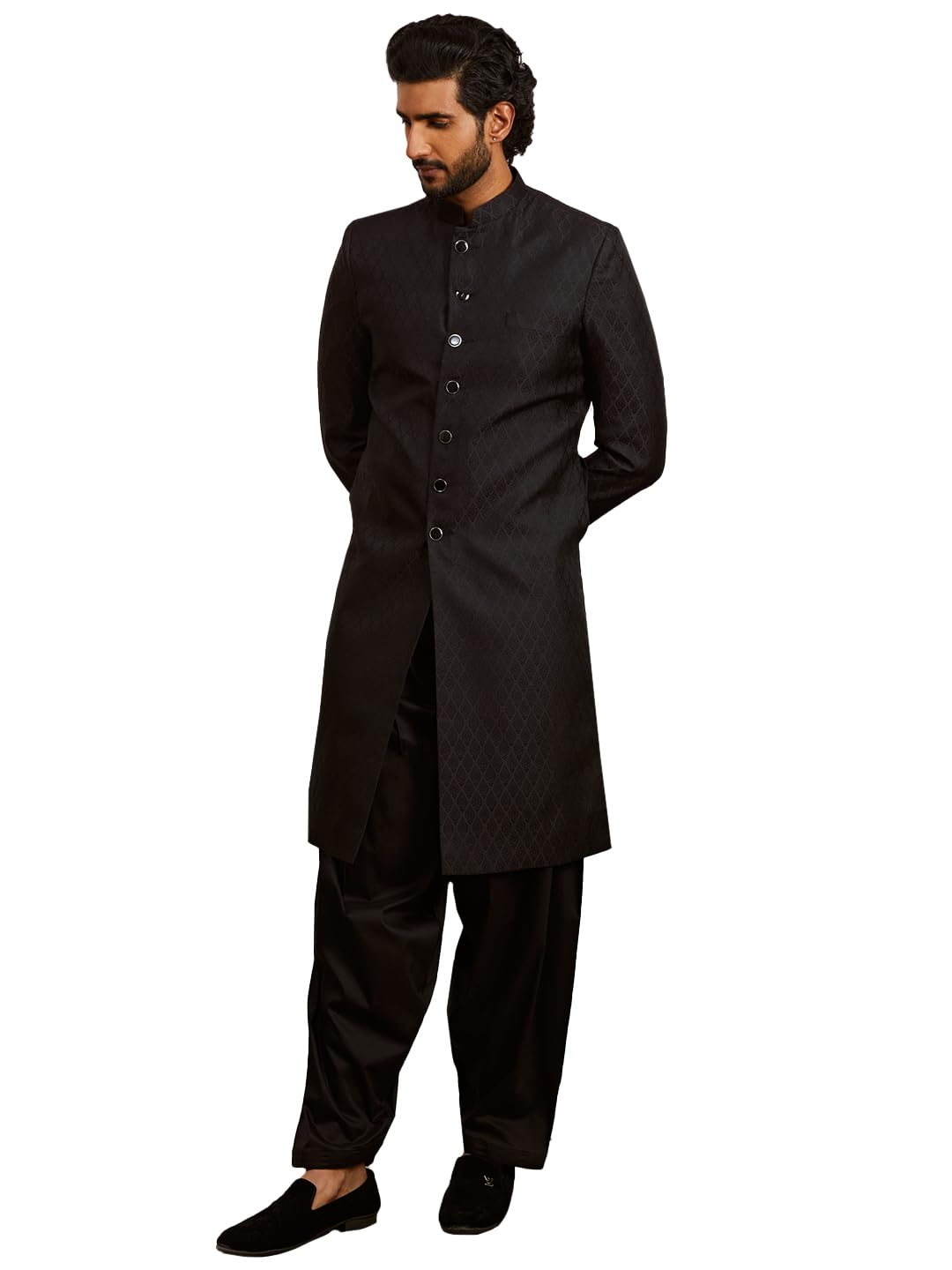 vastramay Men's Silk Blend Sherwani And Patiala Set - Silk Blend Jacquard Sherwani,And Patiala Set for Men.-picture-39