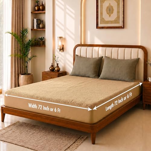 Image of Glassiano Cotton Feel Terry Ultra Soft Waterproof Mattress Protector | Breathable - Hypoallergenic Mattresses Cover with Elastic Strap for King Bed (72x72 inch|6x6 feet, Beige - Pack of 1)
