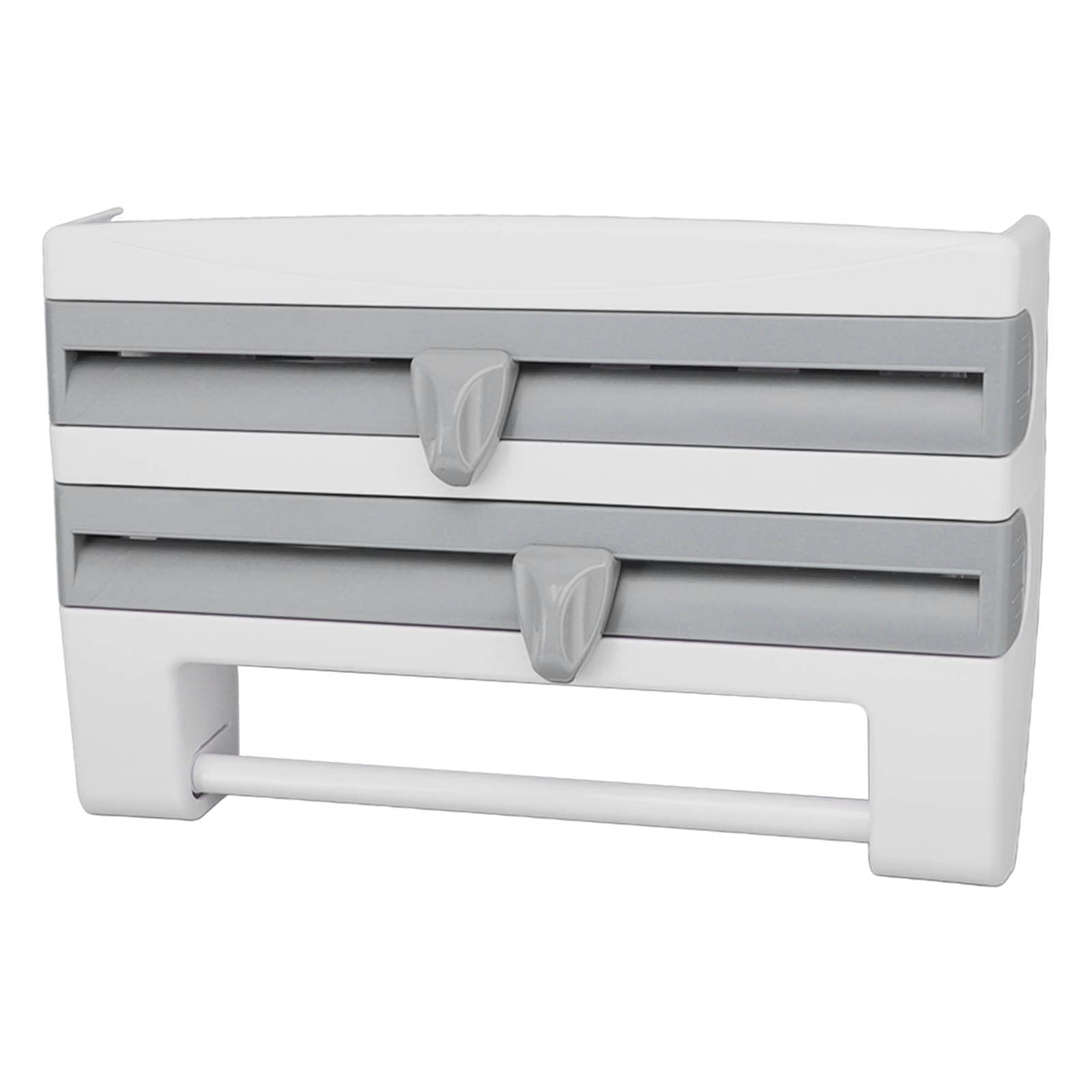 3 in 1 Wrap Dispenser with Cutter,Cling Wrap Dispenser with Paper Towel Holder,Multifunctional Cutter Wall Mount for Kitchen (Gray Blue)