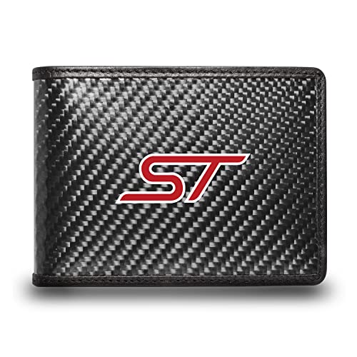 for - Ford Focus ST Black Real Carbon Fiber Leather RFID Blocking Bi-fold Wallet